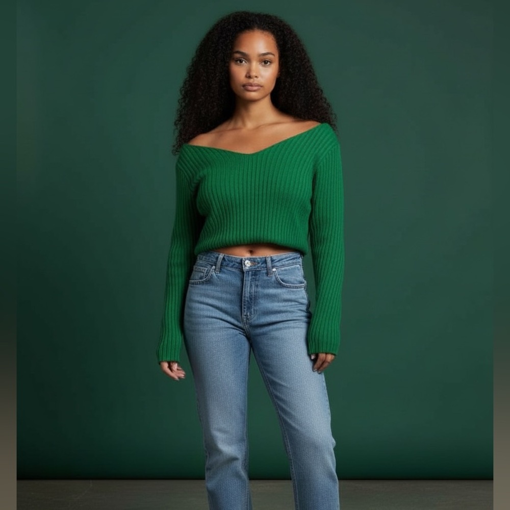 Green Off-Shoulder Sweater